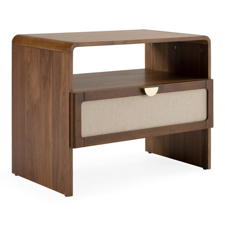 Queen Emilio - Modern Beige Fabric + Burlap + Walnut 4-Piece Bedroom Set