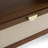 Eastern King Harris + Emilio - Modern Off-White Fabric + Burlap + Walnut 4-Piece Bedroom Set
