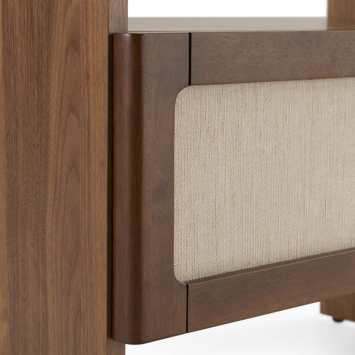 Eastern King Harris + Emilio - Modern Off-White Fabric + Burlap + Walnut 4-Piece Bedroom Set