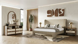 Eastern King Emilio - Modern Beige Fabric + Burlap + Walnut 4-Piece Bedroom Set