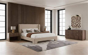 Queen Emilio + Roma - Modern Beige Fabric + Walnut 4-Piece Bedroom Set - View Image 1