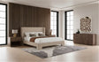 Eastern King Emilio + Roma - Modern Beige Fabric + Walnut 4-Piece Bedroom Set - View Image 1