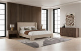 Eastern King Emilio + Roma - Modern Beige Fabric + Walnut 4-Piece Bedroom Set - View Image 1