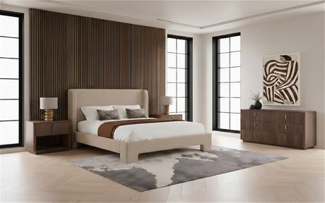 Eastern King Emilio + Roma - Modern Beige Fabric + Walnut 4-Piece Bedroom Set - View Image 1