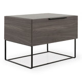 California King Enzo Italian Modern Grey Oak & Fabric Bed w/ Nightstands