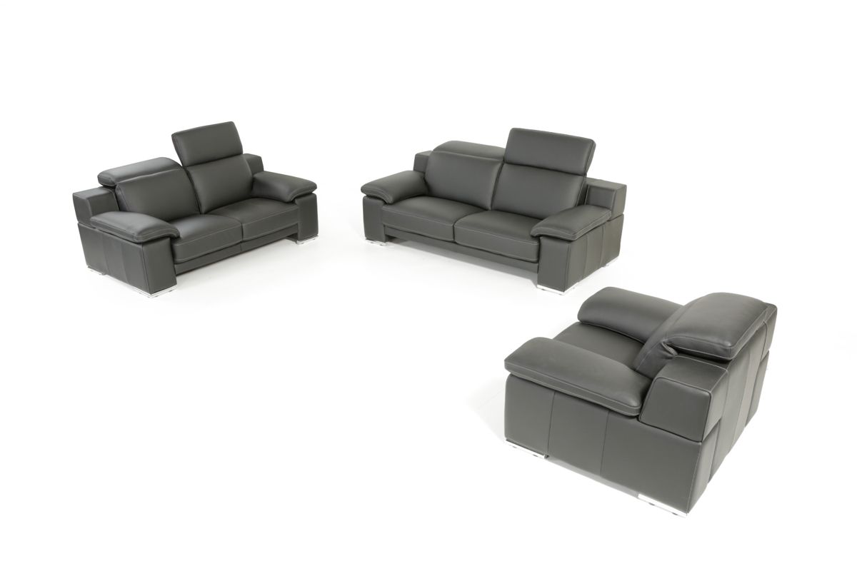 Lamod Italia Evergreen Modern Black Italian Leather Sofa Set