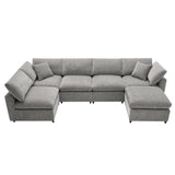 Modern Modular Cloud Sofa Bed with Ottoman, Convertible U Shaped Sleeper, Chenille, 130*65 Inches
