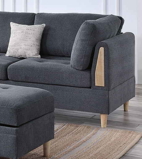 3-PCS Reversible Sectional Set Living Room Furniture Charcoal Color Chenille Couch Sofa, Reversible Chaise Ottoman - sold by Home Elegance USA