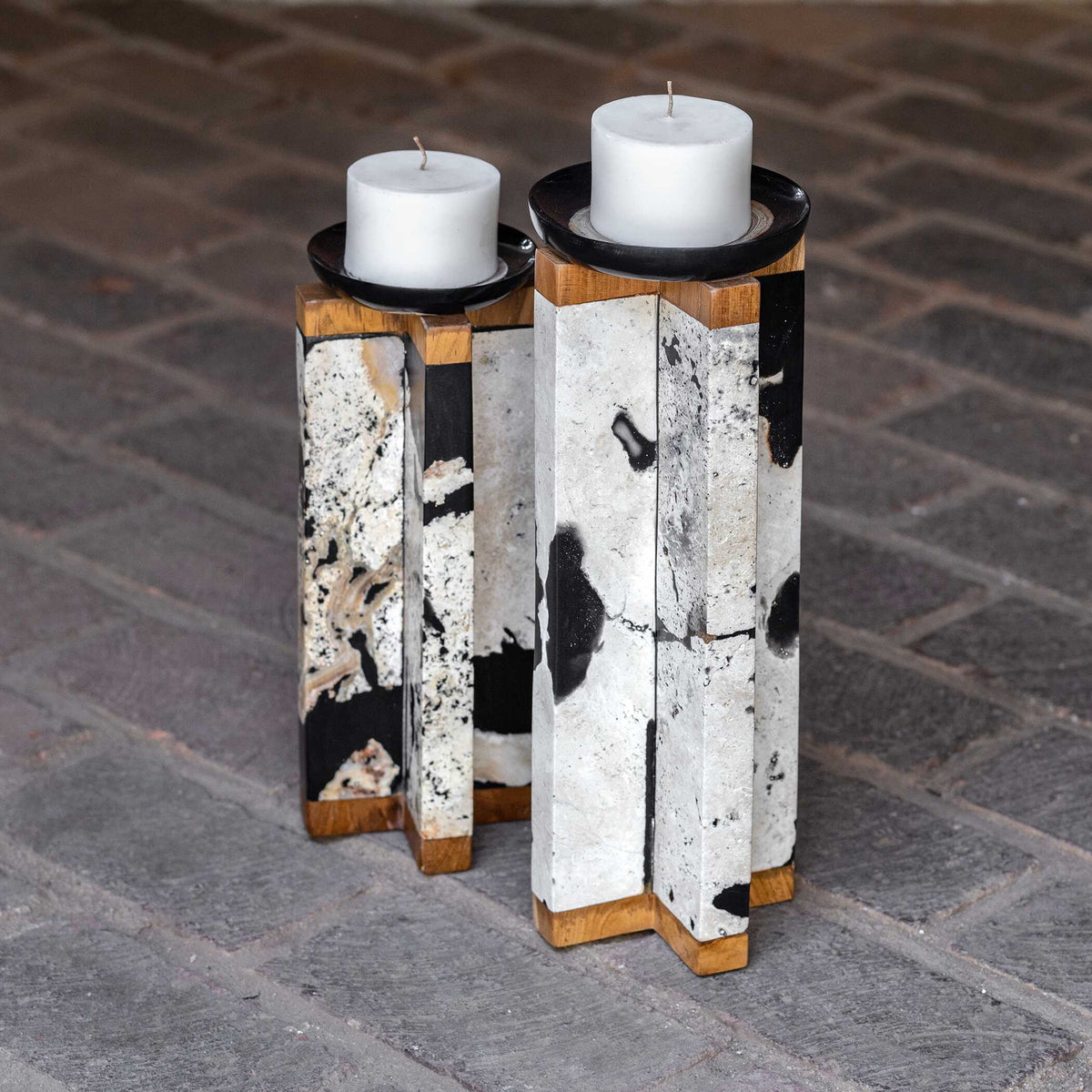 Illini Stone Candleholders (Set of 2) Black & White - Black / White by Uttermost - View 5