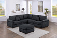 4pc Sectional Set Matching Pillow Cocktail Ottoman Corner Wedge Right And Left Arm Loveseat Corduroy Upholstered Black Finish Primary Living Room - sold by Home Elegance USA