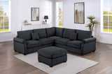 4pc Sectional Set Matching Pillow Cocktail Ottoman Corner Wedge Right And Left Arm Loveseat Corduroy Upholstered Black Finish Primary Living Room