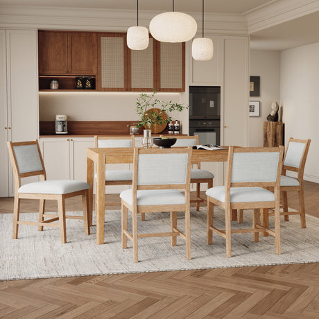 TREXM 7-Piece Retro Dining Table Set for 6, 1 Rectangular Wood Dining Table Set for 6 with Upholstered Chairs for Dining Room and Kitchen (Natural) - sold by Home Elegance USA