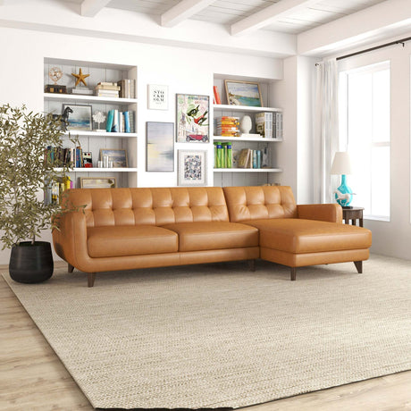 Allison Right-Facing Tan Leather Sectional Sofa Mid-Century Modern Style 113 x 59 x 32 Inches - sold by Home Elegance USA