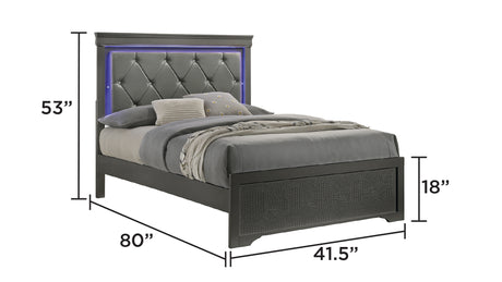 Blaze Upholstered Modern Style 4 Pc Twin Bedroom Set with LED Headboard Made with Wood in Metallic Gray(NJ INVENTORY) - sold by Home Elegance USA