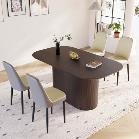 63 'medieval modern brown style MDF dining table and PU dining chair set 4. Assemble Desktop and black metal leg dining chair set, suitable for home&kitchen - sold by Home Elegance USA