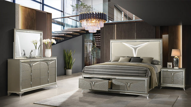 Modern Style King 4PC Bedroom Set Made with Wood & LED Headboard