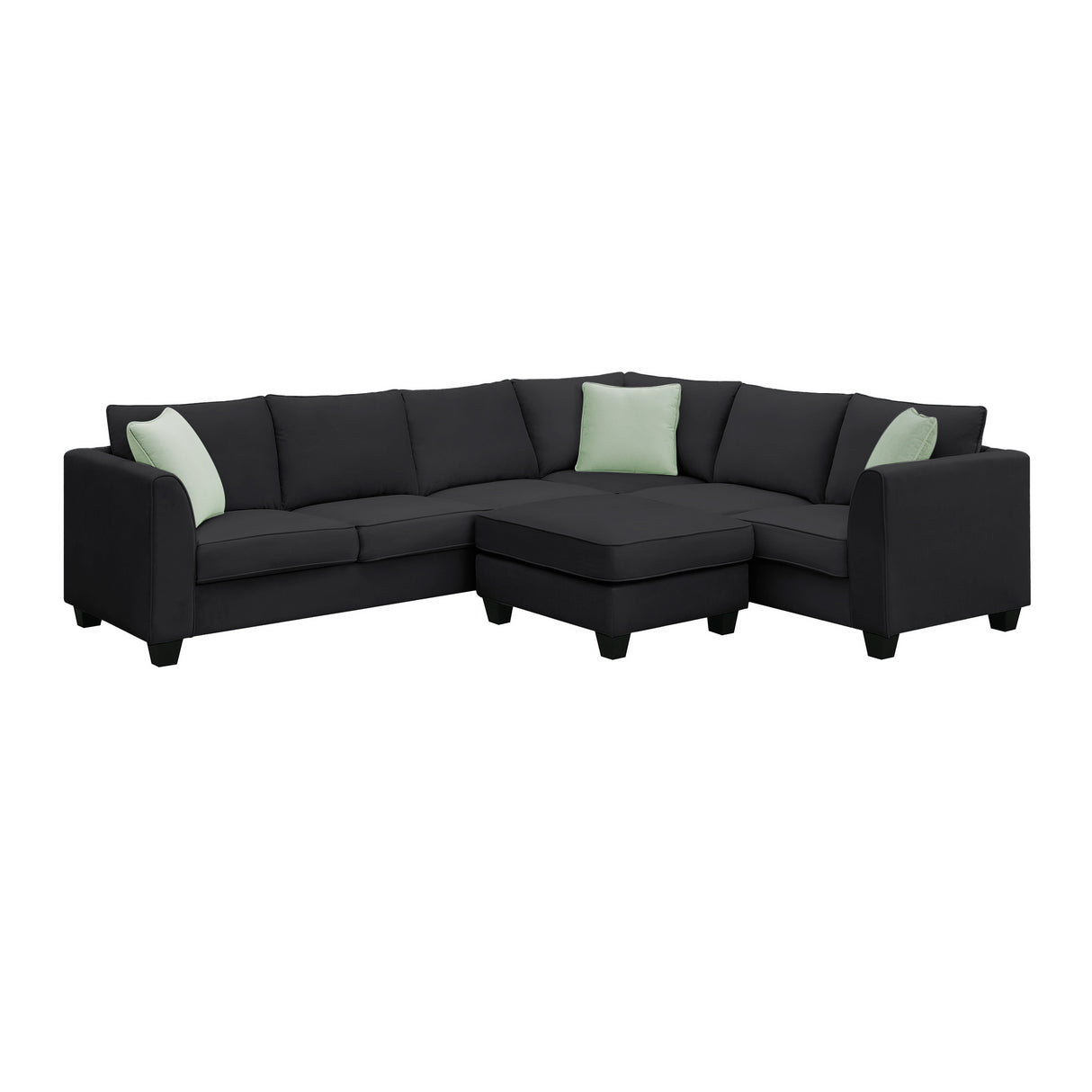 112*87" Sectional Sofa Couches Living Room Sets, 7 Seats Modular Sectional Sofa with Ottoman, L Shape Fabric Sofa Corner Couch Set with 3 Pillows, Black(New of GS008210AAB) | Home Elegance USA