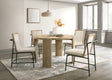 Bowen Oak Finish 47' Round Dining Table Set with Cream Color Upholstered Chairs - sold by Home Elegance USA