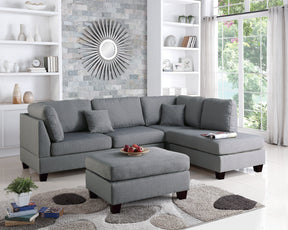 Grey Color 3pcs Sectional Living Room Furniture Reversible Chaise Sofa And Ottoman Polyfiber Linen Like Fabric Cushion Couch - sold by Home Elegance USA