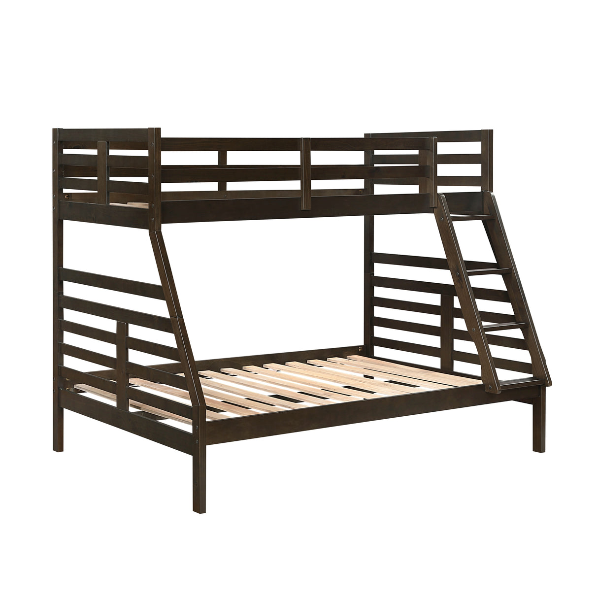 Twin over Full Bunk Bed 1pc Classic Dark Brown Finish Youth Bedroom Furniture Durable Wood - sold by Home Elegance USA
