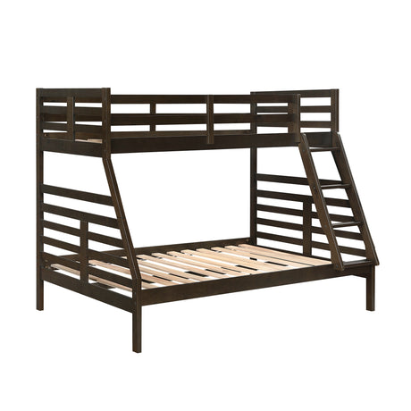 Twin over Full Bunk Bed 1pc Classic Dark Brown Finish Youth Bedroom Furniture Durable Wood - sold by Home Elegance USA