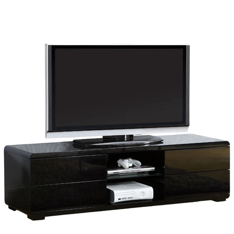 Black Finish Contemporary Style Lacquer Coating TV Console With Full Extension Ball Bearing Glides Drawers Rear Wearing Access And Open Storage Space - sold by Home Elegance USA