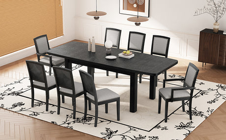TOPMAX Rustic Extendable Dining Table Set with Removable Leaf, Upholstered Dining Chairs, Black, Rubberwood, 84 Inch - sold by Home Elegance USA