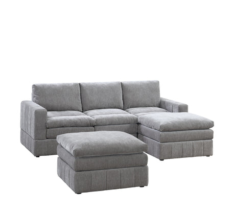 Contemporary 5pc Set Modular Sectional Set 2x One Arm Chair / Wedge 1x Armless Chair 2x Ottoman Granite Color Morgan Fabric Plush Living Room Furniture - sold by Home Elegance USA
