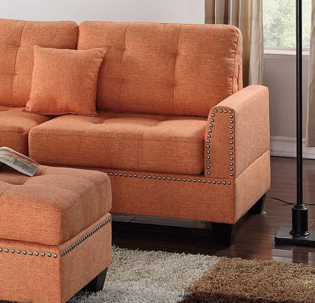 Modern Citrus Color 3pcs Sectional Living Room Furniture Reversible Chaise Sofa And Ottoman Tufted Polyfiber Linen Like Fabric Cushion Couch Pillows - sold by Home Elegance USA