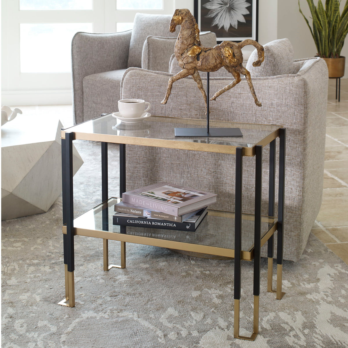 Kentmore Glass Side Table Black & Gold - Gold / Black by Uttermost - View 2