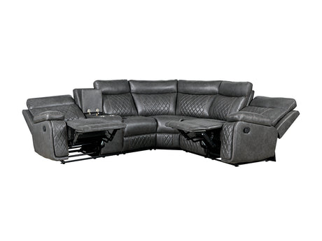 Home Theater Seating Manual Recliner with Cup Holder, Hide-Away Storage PU Reclining Sofa for Living Room, Home Theater, Gray - sold by Home Elegance USA