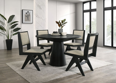 Contemporary 5pc Black Dining Set Gray Upholstery Table w 4x Side Chairs 48' Round Dining Table - sold by Home Elegance USA