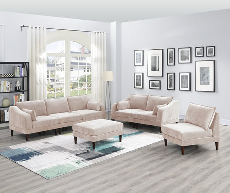 Beautiful 6pcs Modular Sofa Set 4x One Arm Chairs 1x Armless Chair 1x Ottoman Living Room Furniture Blush Pink Morgan Fabric