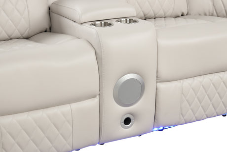 Lacrosse Modern Style power recliner sectional with Bluetooth speaker and LED made with wood & metal in Beige(CA INVENTORY) - sold by Home Elegance USA