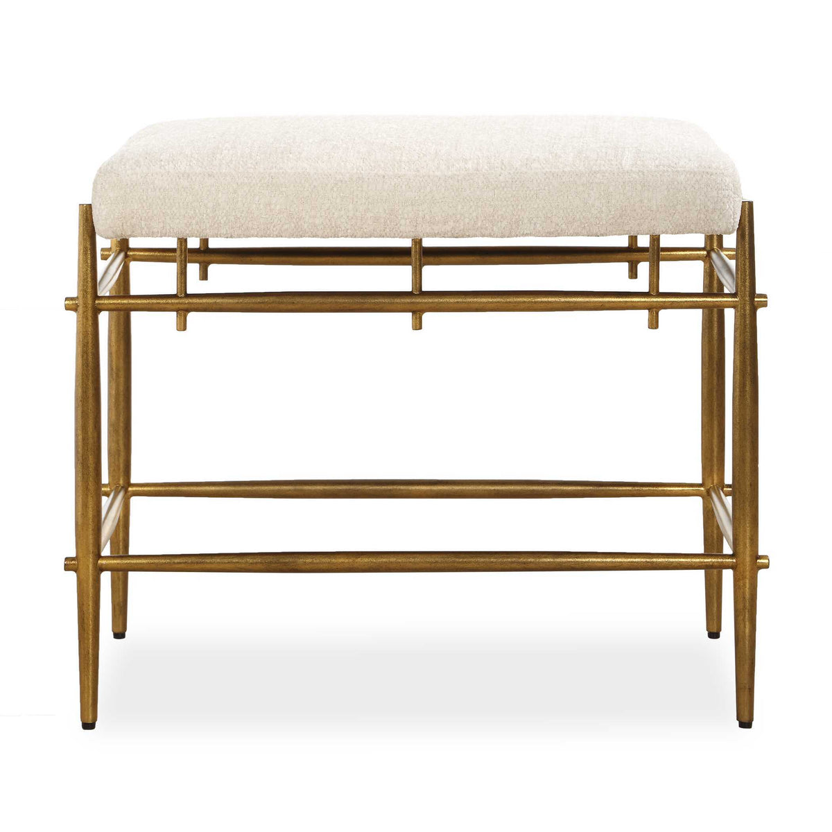 Karleen Plush Small Brass Bench - White / Gold by Uttermost - View 1