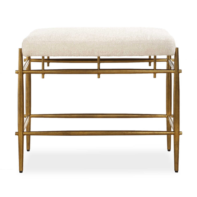 Karleen Plush Small Brass Bench - White / Gold by Uttermost - View 1