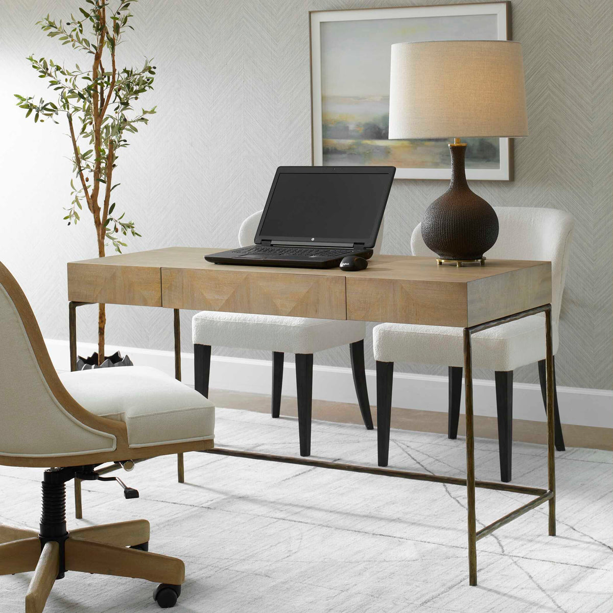 Aristotle Natural Wood Modern Desk - Light Brown by Uttermost - View 3