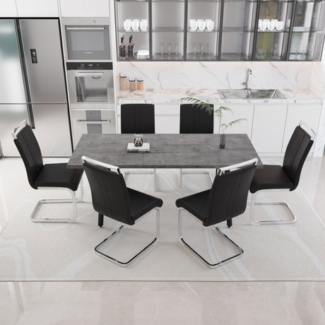 55.12-70.87' expandable square dining table set that can accommodate 4-6 people, equipped with 6 C-shaped tubular cushioned armless dining chair,  kitchen table and chair set, with metal legs - sold by Home Elegance USA