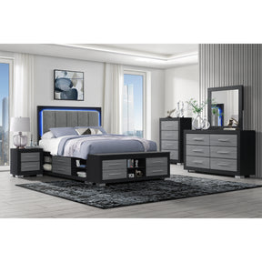 Elsa Black and Grey 5PC Storage and LED Queen Bedroom Set
