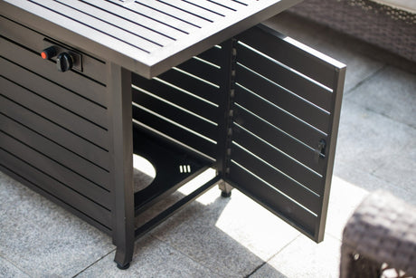 57in Outdoor Gas Propane Fire Pits Table, Aluminum, 50000BTU Firepit Fireplace Dinning Table with Lid, Fire Glass, Retangular, ETL Certification, for Garden Backyard Deck Patio - Mocha | Home Elegance USA