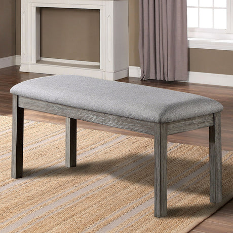 Dining Table 4x Side Chairs Bench 6pcs Dining Set Grey Finish Dining Room Furniture Fabric Seat Rustic Style - sold by Home Elegance USA
