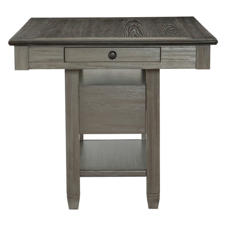 Antique Gray Dining Furniture Counter Height Table w Drawers Wine Rack Shelf and 4x Counter Height Chairs 5pc Dining Set Classic Style - sold by Home Elegance USA