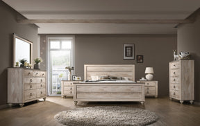 Imerland Contemporary White Wash Finish Bedroom 6-piece Set, Queen Bed, Dresser, Mirror, 2 Nightstands, Chest - sold by Home Elegance USA