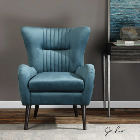 Dax Mid-Century Accent Chair - Blue / Light Brown by Uttermost - View 7