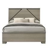Modern Design Queen Size Bed with LED Light Headboard Wooden Bedroom Furniture Gray Finish, Bed in a Box