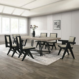 Contemporary 7pc Black Dining Set Rubber wood Dining Table w 2x Arm Chairs And 4x Side Chairs