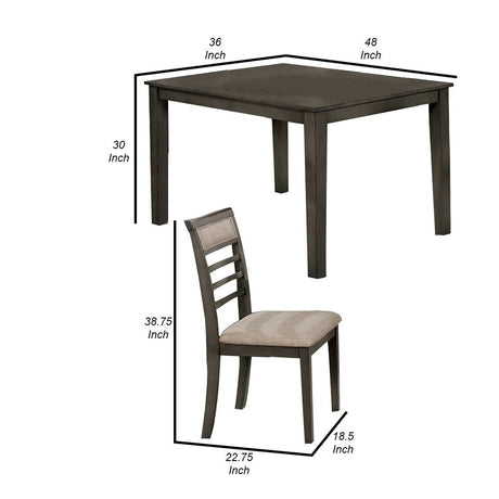 5 Pc Dining Table Set Weathered Gray Dining Chairs & Table Solid wood Beige Padded Fabric Cushions Slat Back Chair Dining Room Furniture - sold by Home Elegance USA