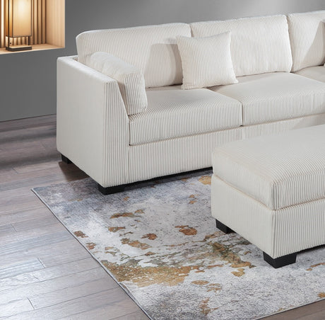 Contemporary Sectional Sofa Set Reversible L/R Chaise Sofa Beige Corduroy Upholstered Pillows Living Room Furniture - sold by Home Elegance USA