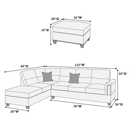 New Contemporary 3-PCS Reversible Sectional Set Living Room Furniture Espresso Faux Leather Couch Sofa Chaise Ottoman - sold by Home Elegance USA