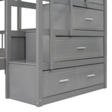 Full Over Twin & Twin Bunk Bed, Wood Triple Bunk Bed with Drawers and Guardrails (Gray) - sold by Home Elegance USA